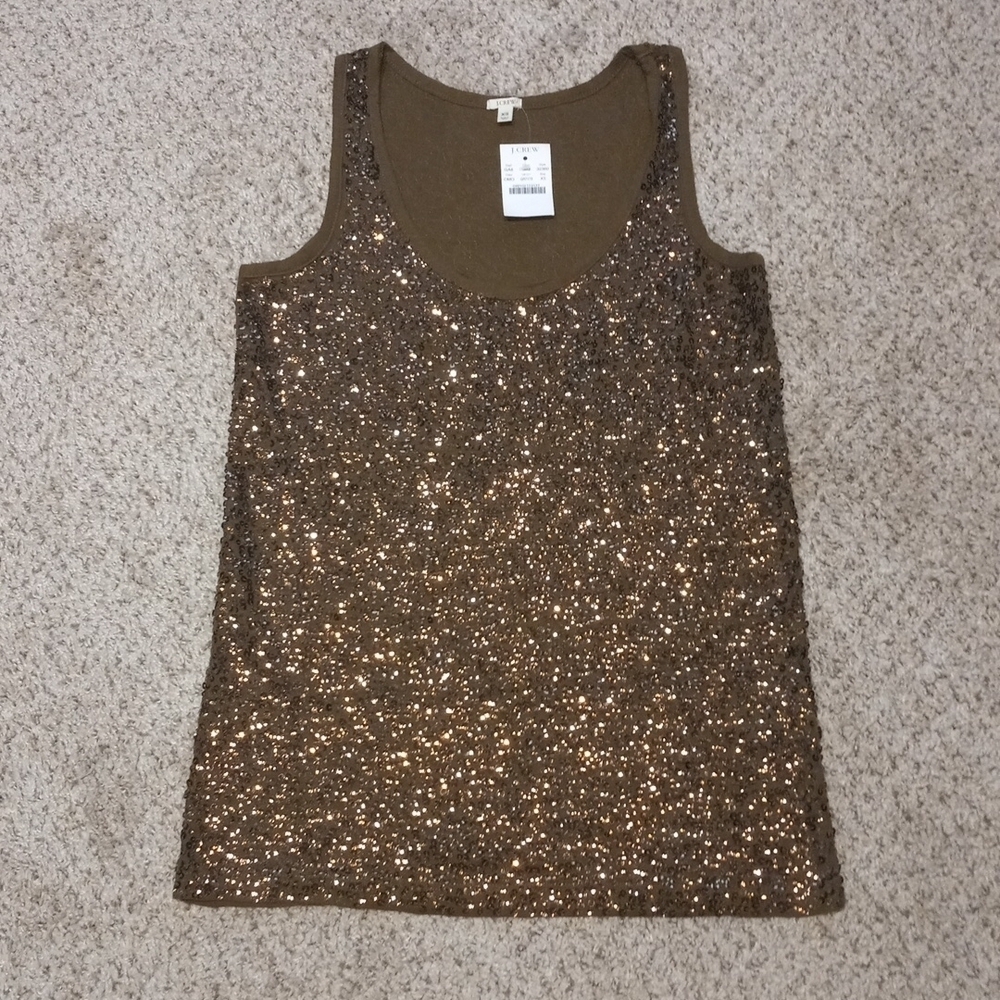 J.CREW sequined xs green/gold tank top, $89.99, NWT